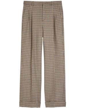 Valentino Houndstooth Straight-Leg Wool Pants - Brown