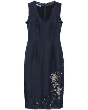 Prada Embroidered Silk Organza Dress - Blue