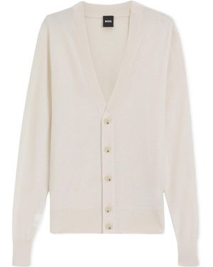 BOSS Knitted V-Neck Cardigan - White