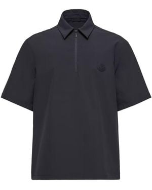 Moncler Logo Short Sleeve Half-Zip Shirt - Blue