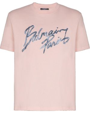 Balmain Printed Cotton T-Shirt - Pink