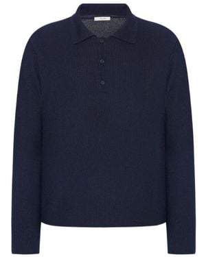 The Row Bertram Long-Sleeved Knit Polo Shirt - Blue