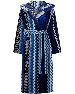 Missoni Striped Hooded Belted Cotton-Terry Robe - Blue