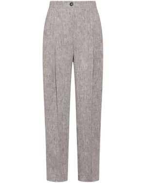 Marella Linen Barrel-Leg Pants - Gray