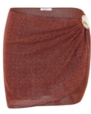 Oséree Oséree Lurex Shell-Detail Mini Beach Skirt - Red