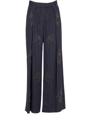 Liu Jo Pinstripe-Pattern Bead-Embellished Palazzo Pants - Blue
