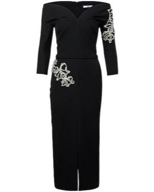 Safiyaa Linda Crystal-Embellished Midi Dress - Black