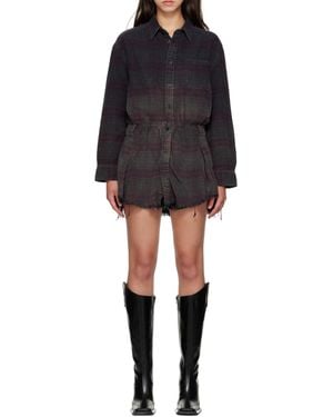 R13 Oversized Shirt Dress Romper - Black