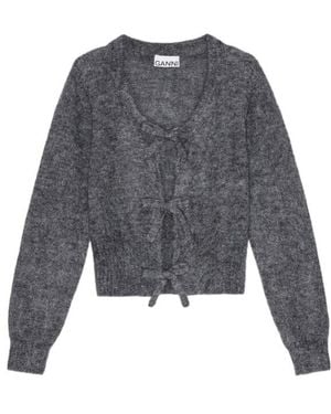Ganni Tie-Fastening Knit Cardigan - Grey