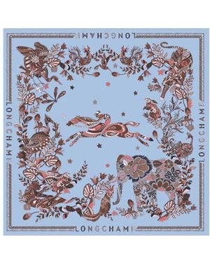 Longchamp Foret Silk Scarf 90 - Blue