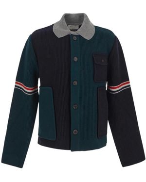 Thom Browne Patchwork Button-Up Cardigan - Blue