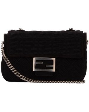 Fendi Baguette Medium Logo Shoulder Bag - Black