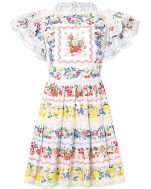 Mary Katrantzou Ruffled Floral-Print Cotton-Poplin Mini Dress - White