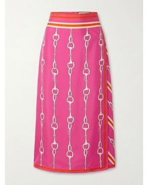 Gucci Horesebit-Print Silk Wrap Skirt - Pink