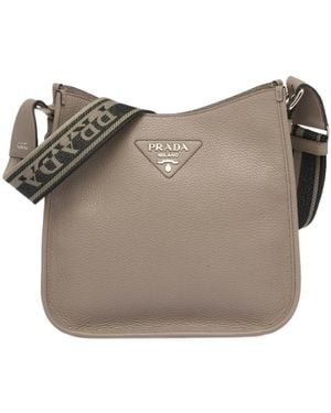 Prada Leather Hobo Bag - Gray