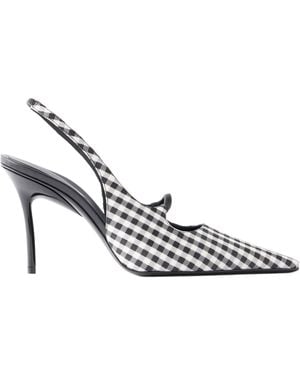 Alaïa 90 Checked Leather-Trimmed Canvas Slingback Pumps - Metallic