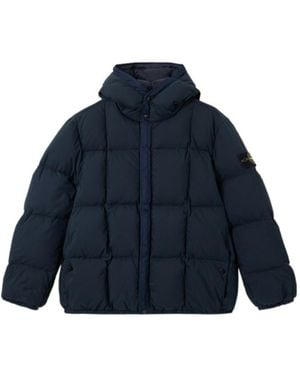 Stone Island Hooded Down Jacket With Wind Resistance - Blue