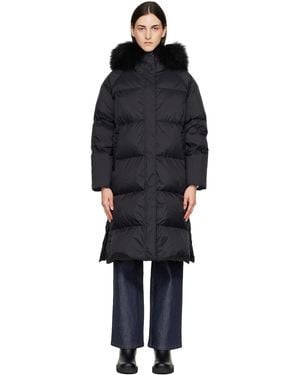 Yves Salomon Waterproof Technical Lambswool Trim Down Coat - Black