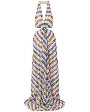 Missoni Striped Metallic Crochet-Knit Halterneck Maxi Dress - White