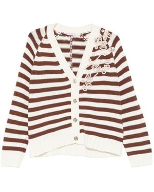Liu Jo Striped V-Neck Cardigan - White