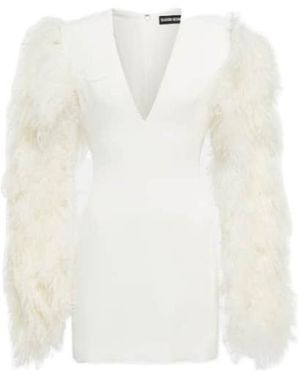 David Koma Feather-Trimmed Cady Minidress - White