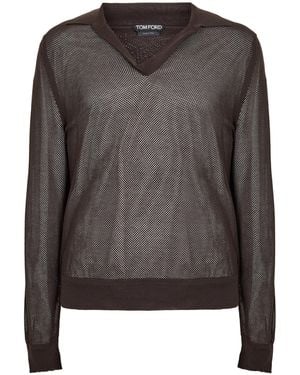 Tom Ford Mesh Long-Sleeve Polo Shirt - Grey
