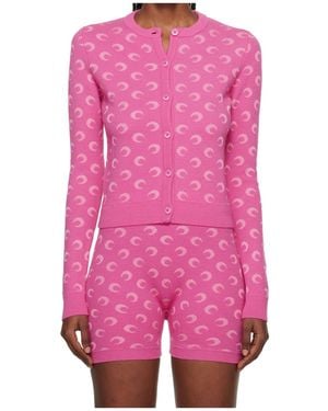 Marine Serre Moon Jacquard Knit Fitted Cardigan - Pink