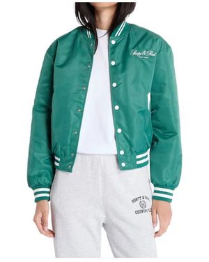 Sporty & Rich Striped Buttoned Varsity Jacket - Green