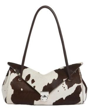 Marni Cow-Print Calf-Hair Shoulder Bag - White