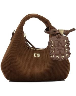 Ganni Mini Hobo Corduroy Shoulder Bag - Brown