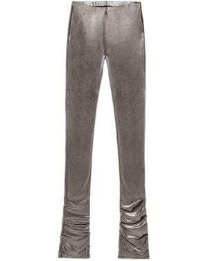 Blumarine Laminated-Finish Puddle-Hem Stretch Leggings - Grey