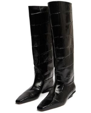 Paris Texas Bettina Croc Embossed Boots - Black