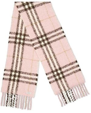 Burberry Plaid Fringe Long Scarf - Pink