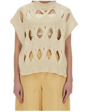 Alysi Springtime Knit Jersey Top - Natural