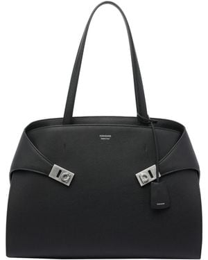 Ferragamo Hug Top-Zip Leather Shoulder Bag - Black