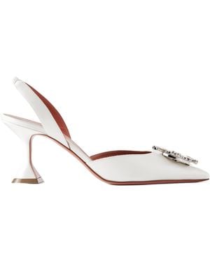AMINA MUADDI Crystal-Embellished Satin Slingback Court Shoes - White