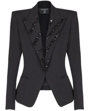 Balmain Crystal Embellished-Lapels Blazer - Black