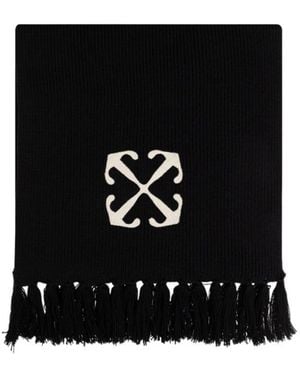 Off-White c/o Virgil Abloh Arrow Embroidered Fringed Scarf - Black