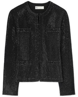 Tory Burch Embellished Button-Fastening Jumper - Black