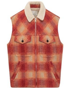 Isabel Marant Plaid Checked Zip-Up Gilet - Orange