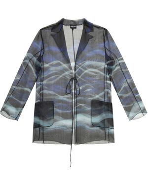 Giorgio Armani Abstract-Print Silk Blouse - Blue