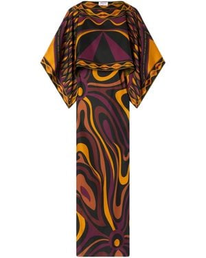 PUCCI Marmo Print Silk Dress With Cape - Multicolor