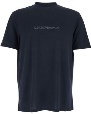 Emporio Armani Logo Embossed Crewneck T-Shirt - Blue