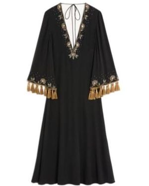 Valentino Embroidered Light Georgette Midi Dress - Black