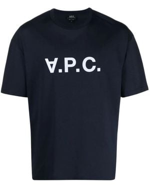 A.P.C. Logo Printed Crewneck T-Shirt - Blue