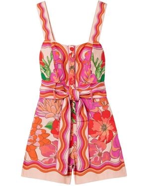 FARM Rio Floral-Print Tie-Front Playsuit - Red