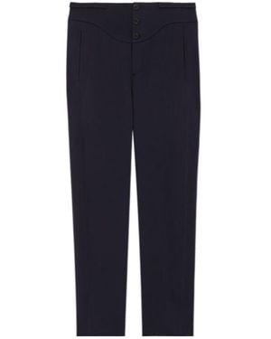 Saint Laurent Button Detailed Straight Leg Trousers - Blue