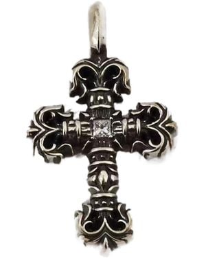Chrome Hearts Single Diamond Flame Cross Pendant - White