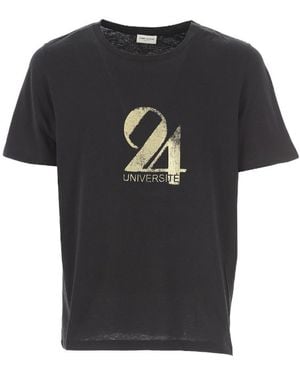 Saint Laurent Cotton Printed T-Shirt With Round Neck - Black
