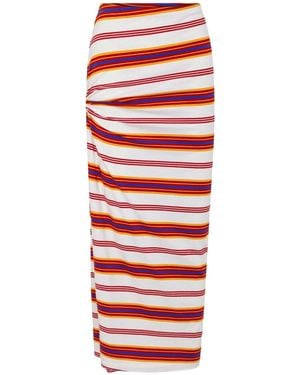 Rabanne Rabanne Draped Striped Long Jersey Skirt - Red